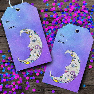 Colourful Fancy Crescent Moon Geometric Shapes Sky Gift Tags