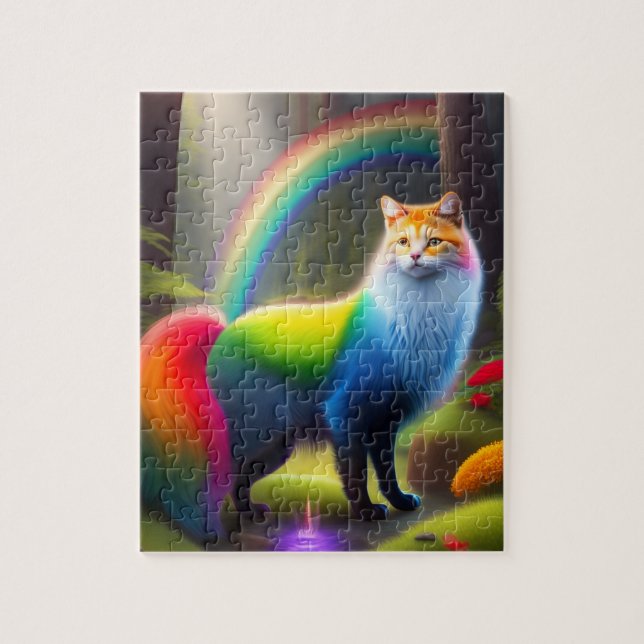 Colourful Fantastic Cat in a Magic Forest Jigsaw Puzzle (Vertical)