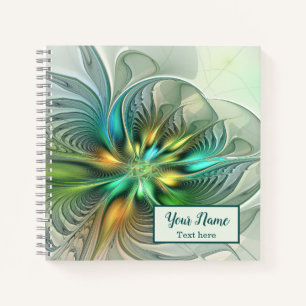 Colourful Fantasy Abstract Flower Fractal Art Name Notebook