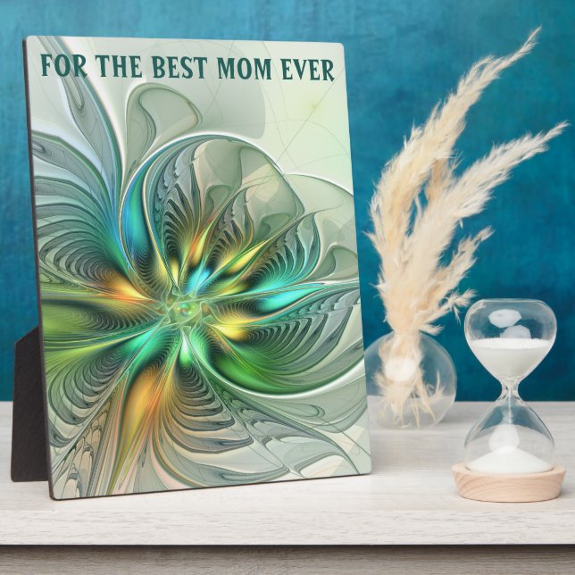 Colourful Fantasy Abstract Flower Fractal Best Mum Plaque (Side)