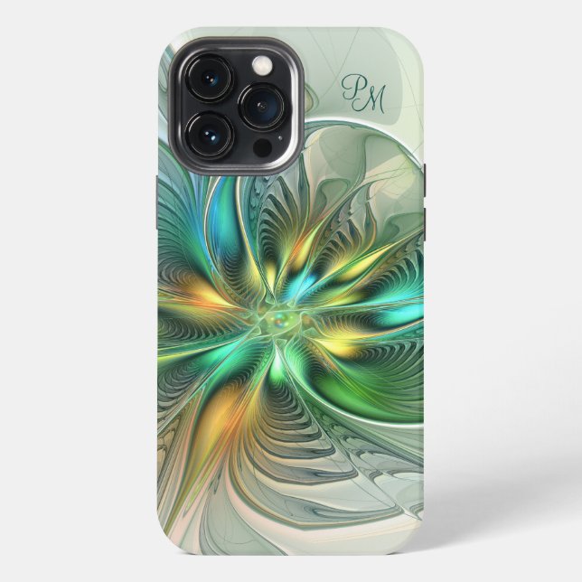 Colourful Fantasy Abstract Flower Fractal Initials iPhone Case (Back)