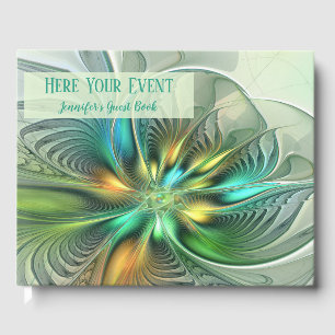 Colourful Fantasy Abstract Flower Fractal Text Guest Book