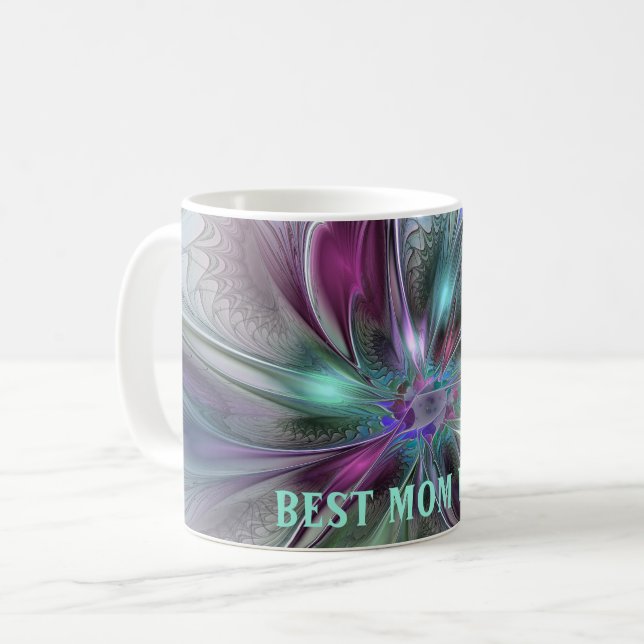 Colourful Fantasy Abstract Fractal Flower Best Mum Coffee Mug (Front Left)