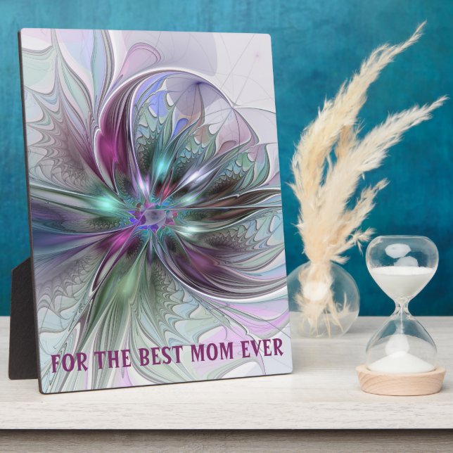 Colourful Fantasy Abstract Fractal Flower Best Mum Plaque (Side)