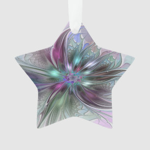 Colourful Fantasy Abstract Fractal Flower Star Ornament
