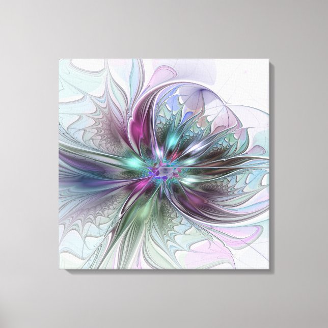 Colourful Fantasy Abstract Modern Flower Triptych Canvas Print (Front)
