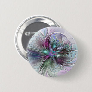 Colourful Fantasy Abstract Modern Fractal Flower 6 Cm Round Badge