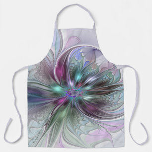 Colourful Fantasy Abstract Modern Fractal Flower Apron