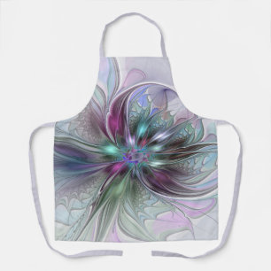 Colourful Fantasy Abstract Modern Fractal Flower Apron