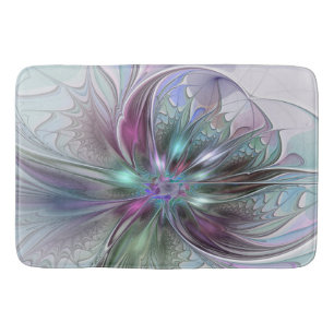Colourful Fantasy Abstract Modern Fractal Flower Bath Mat