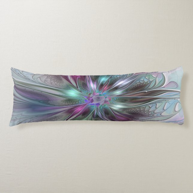Colourful Fantasy Abstract Modern Fractal Flower Body Cushion (Front)