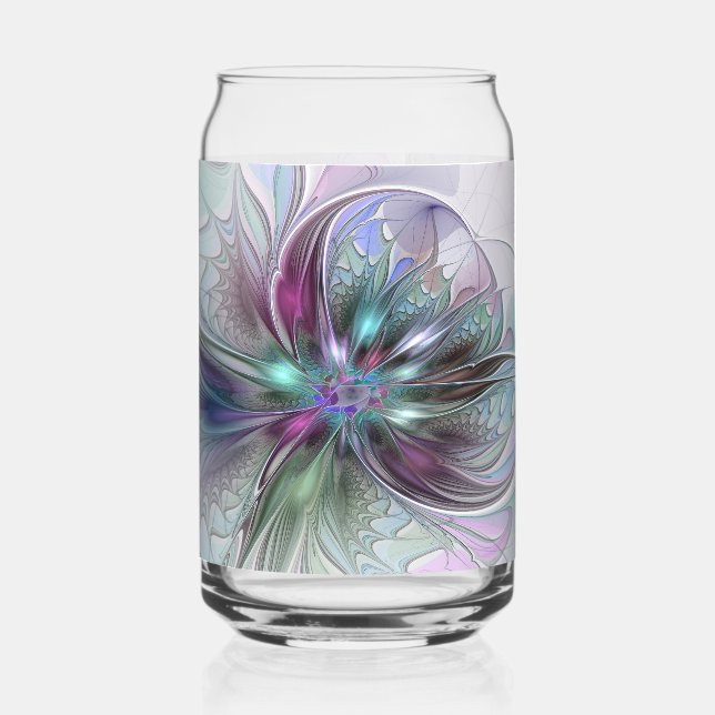 Colourful Fantasy Abstract Modern Fractal Flower Can Glass (Front)