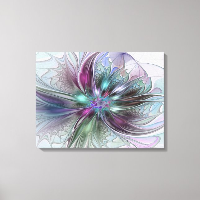 Colourful Fantasy Abstract Modern Fractal Flower Canvas Print (Front)