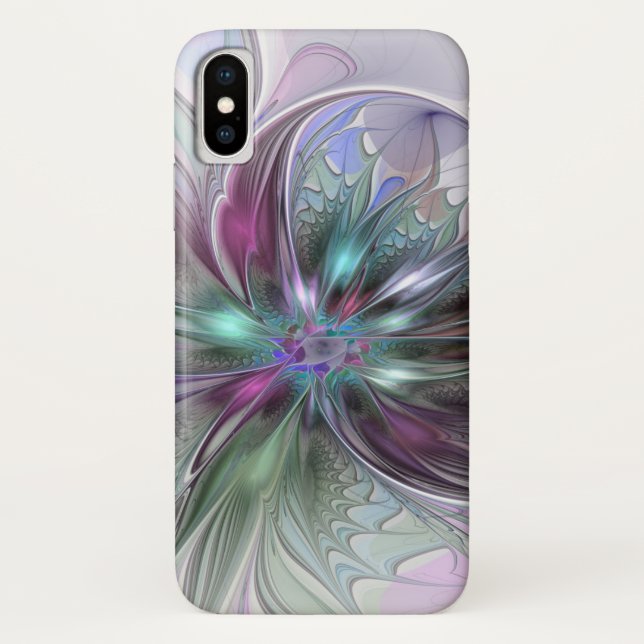 Colourful Fantasy Abstract Modern Fractal Flower Case-Mate iPhone Case (Back)