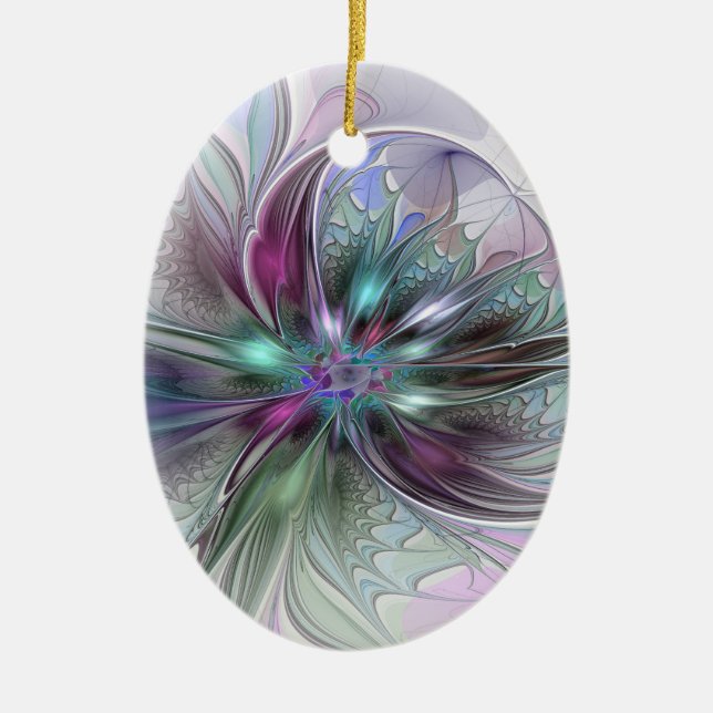 Colourful Fantasy Abstract Modern Fractal Flower Ceramic Tree Decoration (Front)