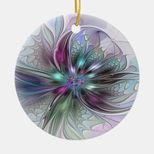 Colourful Fantasy Abstract Modern Fractal Flower Ceramic Tree Decoration (Front)