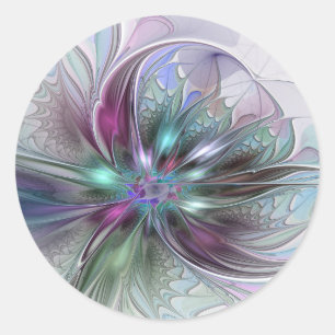 Colourful Fantasy Abstract Modern Fractal Flower Classic Round Sticker