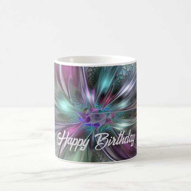 Colourful Fantasy Abstract Modern Fractal Flower Coffee Mug (Center)