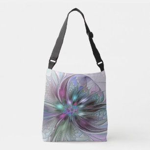 Colourful Fantasy Abstract Modern Fractal Flower Crossbody Bag