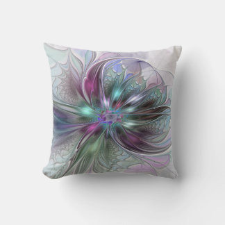 Colourful Fantasy Abstract Modern Fractal Flower Cushion