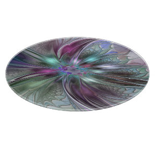 Colourful Fantasy Abstract Modern Fractal Flower Cutting Board