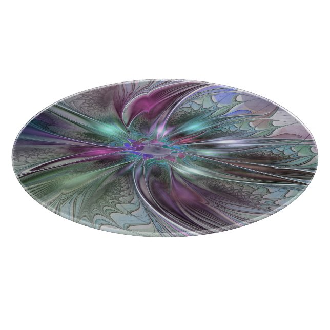 Colourful Fantasy Abstract Modern Fractal Flower Cutting Board (Corner)