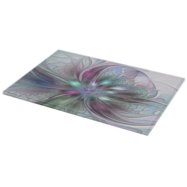 Colourful Fantasy Abstract Modern Fractal Flower Cutting Board (Corner)