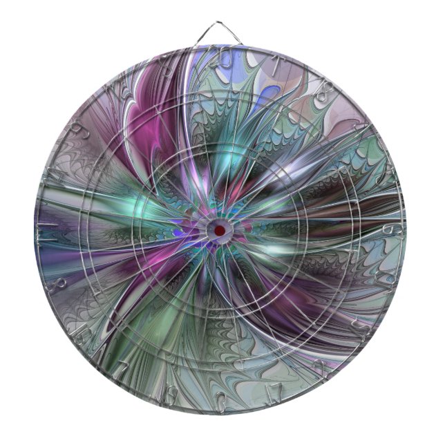 Colourful Fantasy Abstract Modern Fractal Flower Dartboard (Front)