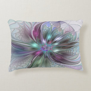 Colourful Fantasy Abstract Modern Fractal Flower Decorative Cushion