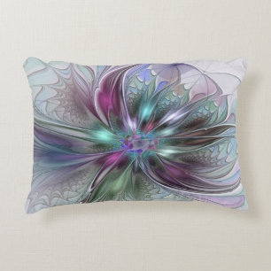 Colourful Fantasy Abstract Modern Fractal Flower Decorative Cushion