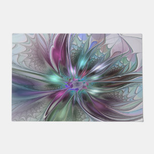 Colourful Fantasy Abstract Modern Fractal Flower Doormat