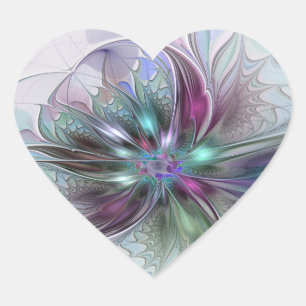 Colourful Fantasy Abstract Modern Fractal Flower Heart Sticker
