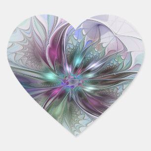 Colourful Fantasy Abstract Modern Fractal Flower Heart Sticker