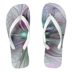 Colourful Fantasy Abstract Modern Fractal Flower Jandals