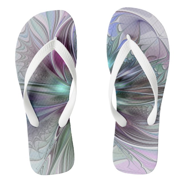 Colourful Fantasy Abstract Modern Fractal Flower Jandals (Footbed)