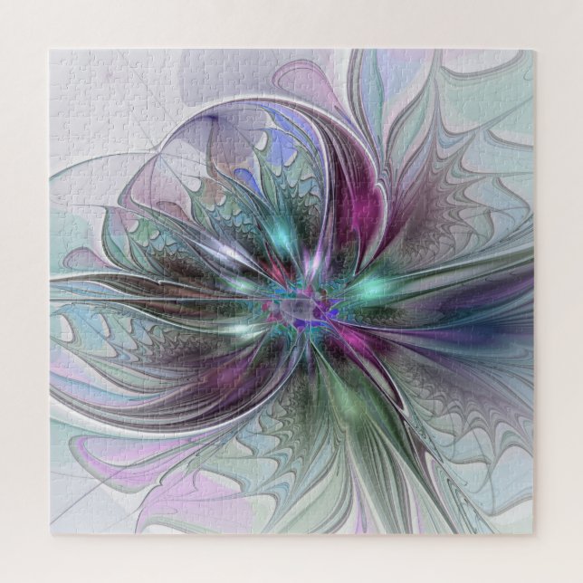 Colourful Fantasy Abstract Modern Fractal Flower Jigsaw Puzzle (Vertical)