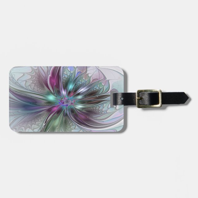 Colourful Fantasy Abstract Modern Fractal Flower Luggage Tag (Front Horizontal)