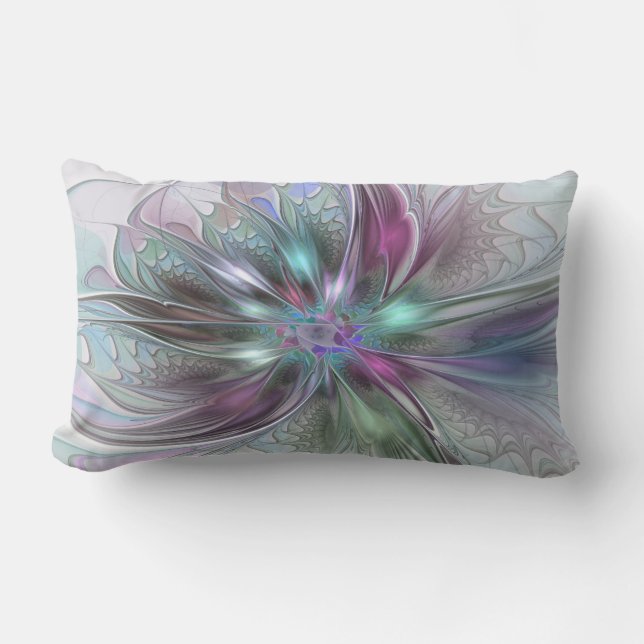 Colourful Fantasy Abstract Modern Fractal Flower Lumbar Cushion (Front)
