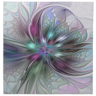 Colourful Fantasy Abstract Modern Fractal Flower Napkin
