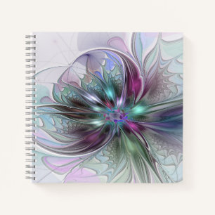 Colourful Fantasy Abstract Modern Fractal Flower Notebook