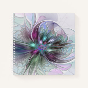 Colourful Fantasy Abstract Modern Fractal Flower Notebook
