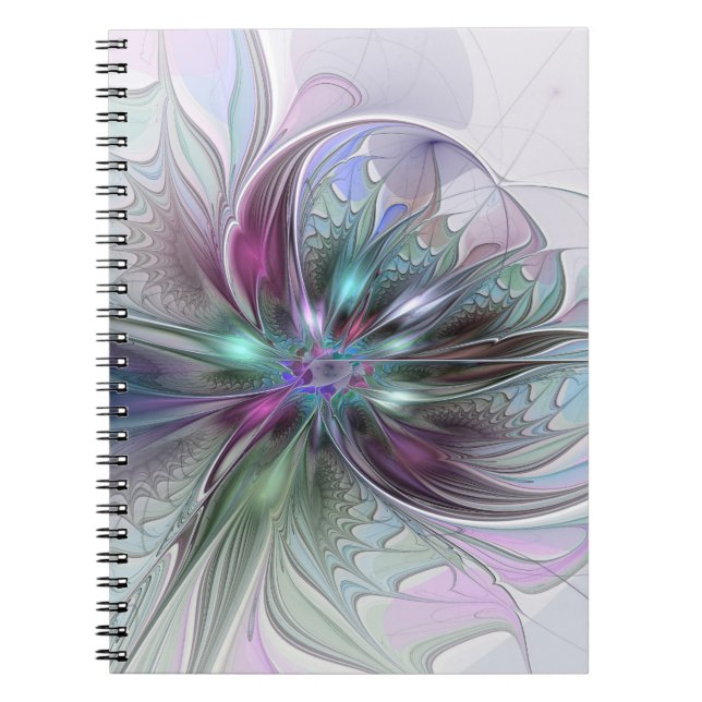 Colourful Fantasy Abstract Modern Fractal Flower Notebook (Front)