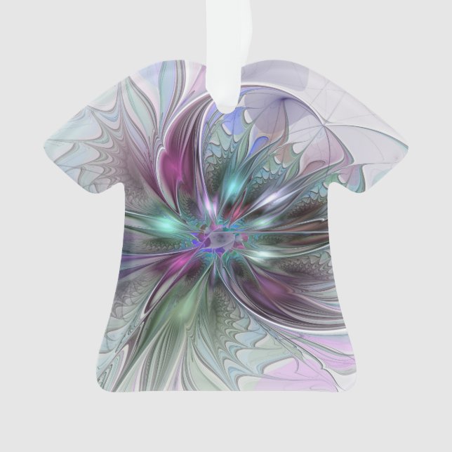 Colourful Fantasy Abstract Modern Fractal Flower Ornament (Front)