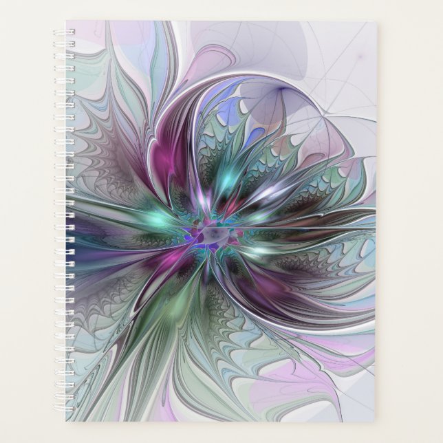 Colourful Fantasy Abstract Modern Fractal Flower Planner (Front)