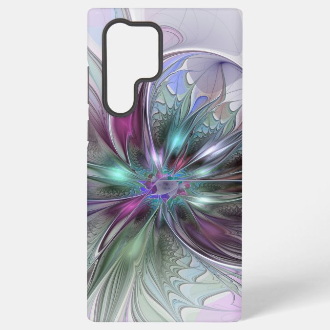 Colourful Fantasy Abstract Modern Fractal Flower Samsung Galaxy S22 Ultra Case (Back)