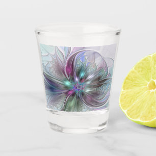 Colourful Fantasy Abstract Modern Fractal Flower Shot Glass