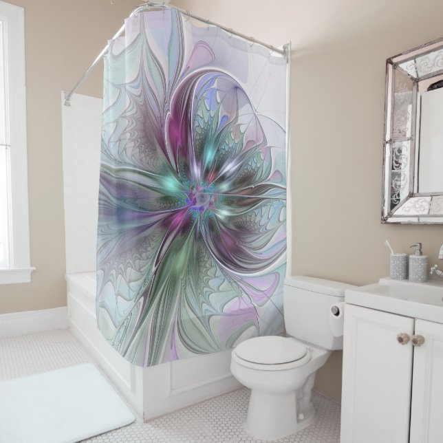 Colourful Fantasy Abstract Modern Fractal Flower Shower Curtain (In Situ)