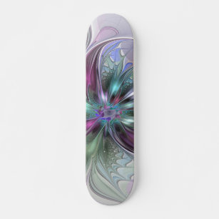 Colourful Fantasy Abstract Modern Fractal Flower Skateboard