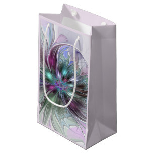 Colourful Fantasy Abstract Modern Fractal Flower Small Gift Bag