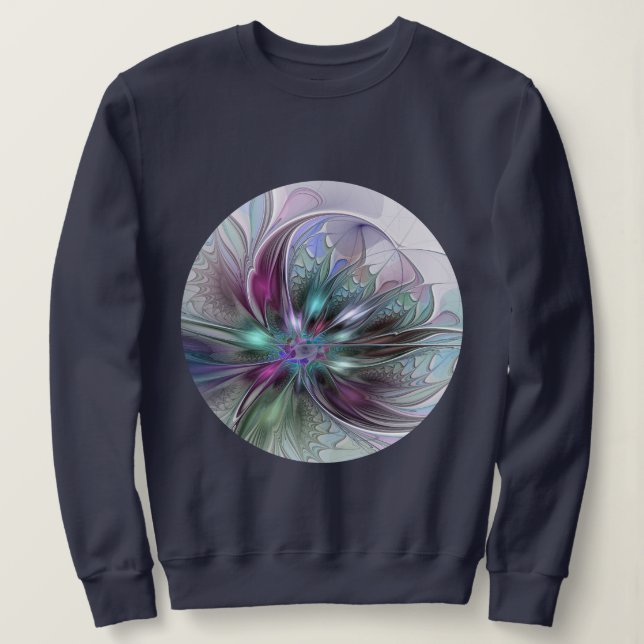 Colourful Fantasy Abstract Modern Fractal Flower Sweatshirt (Design Front)